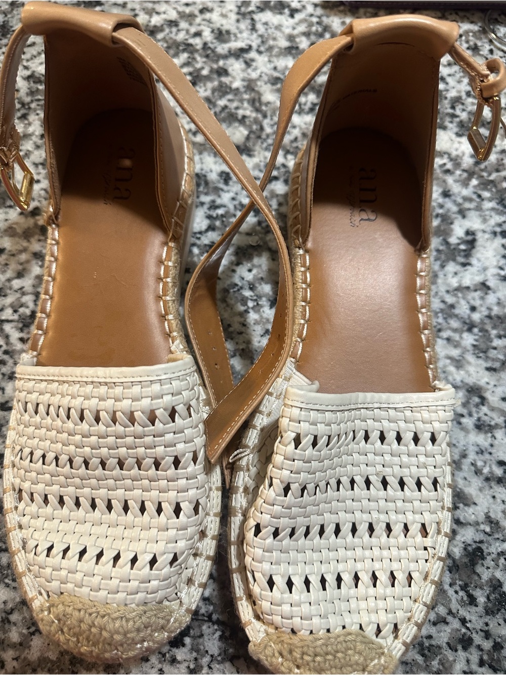 a.n.a Cream Woven Espadrilles with Tan Ankle Strap